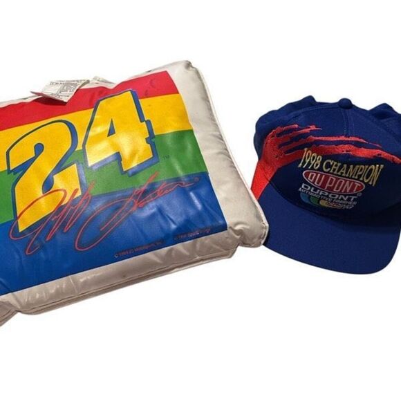 Set of 2 Vintage 1998 Jeff Gordon Seat Cushion Champion Winston Cup Baseball Cap - Picture 1 of 5